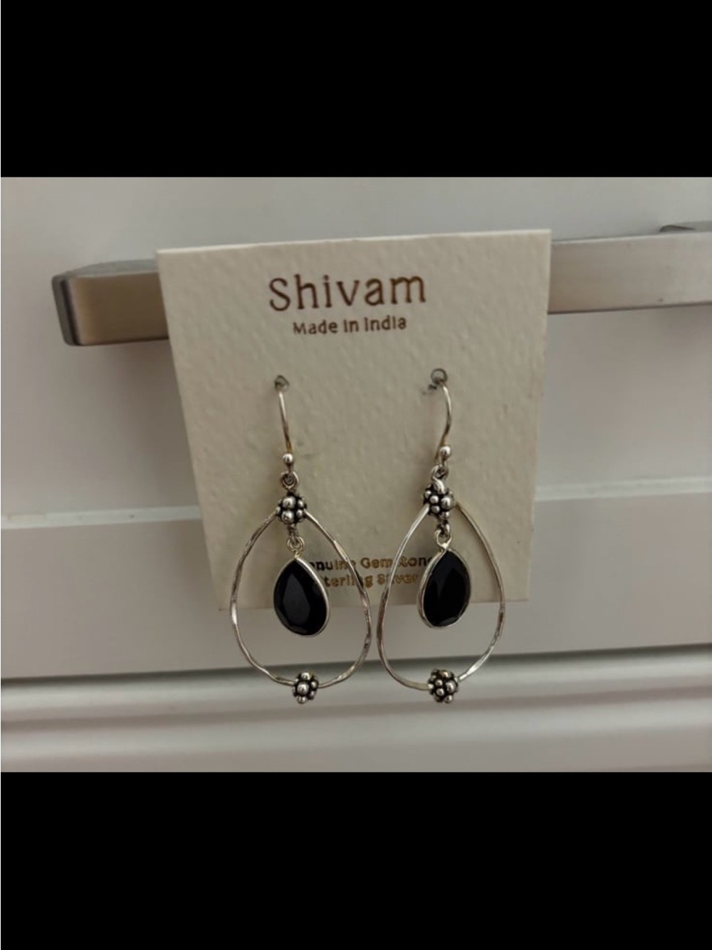 Genuine Black Onyx Sterling Silver Teardrop Earrings